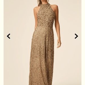 Gold/Taupe - Nicky Hand Embellished Sequin Maxi Dress With Keyhole